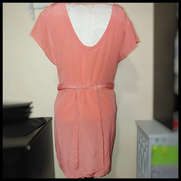 Silk Salmon Colored Belted Tunic, M - Picture 4 of 6